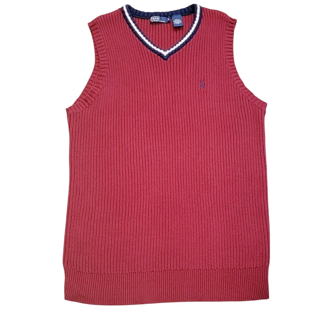 Polo‎ Sweater Vest XL Men's Burgundy Blue Colorblock